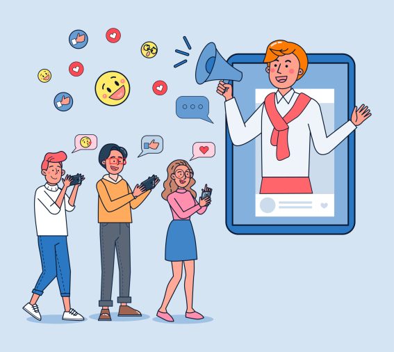 Young men live selling products on the Internet is a career that generates a lot of income. Livestream selling illustration vector.